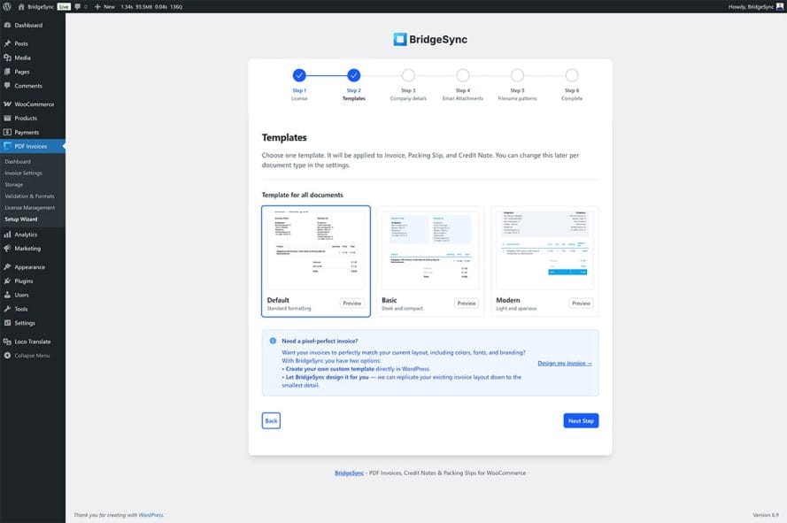 Setup wizard step 2: document settings