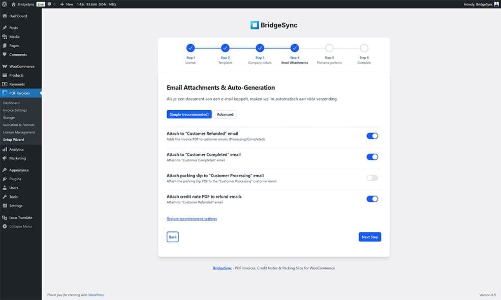Setup wizard step 4: PDF templates