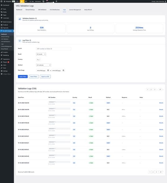 Clear the VAT validation cache in the BridgeSync dashboard