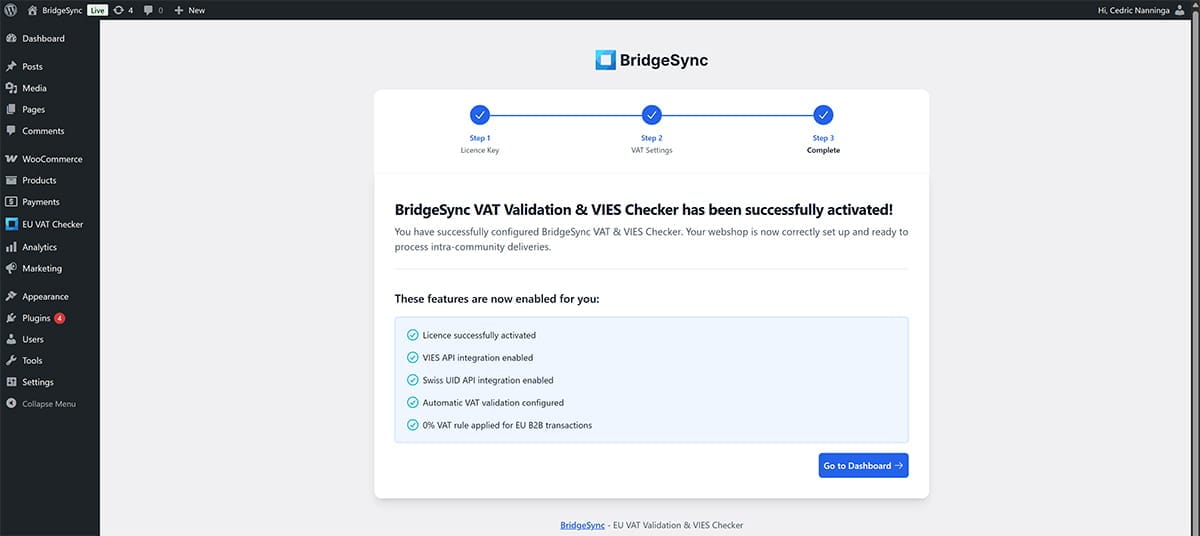Setup wizard completion screen for BridgeSync VAT