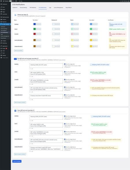 VAT validation notification messages in BridgeSync settings