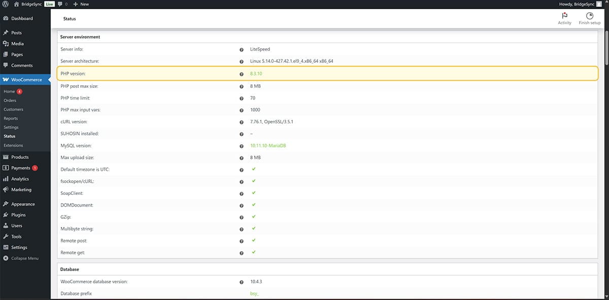 WordPress Site Health Info tab with Server section expanded showing PHP version 8.1